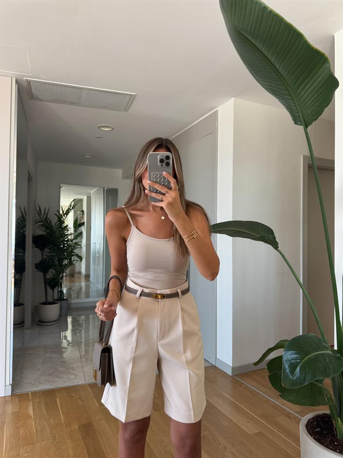 İnce Askılı Poliamid Atlet - Taş