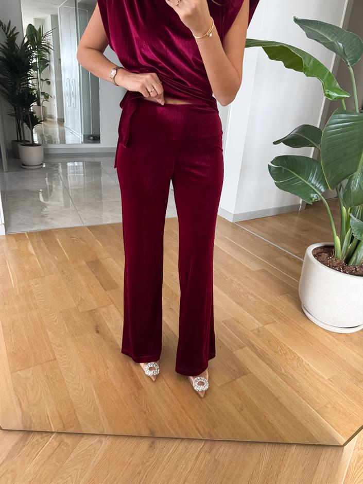 İspanyol Kesim Kadife Pantolon-Bordo