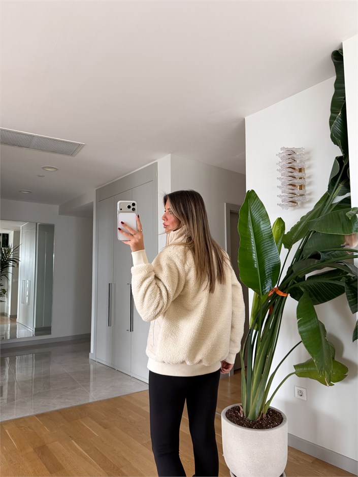 Dsl Fermuarlı Polar Ceket - Ekru 