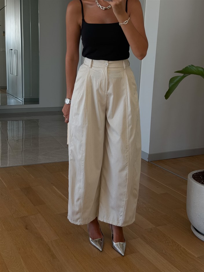 İthal Taşlı Balon Pantolon - Bej