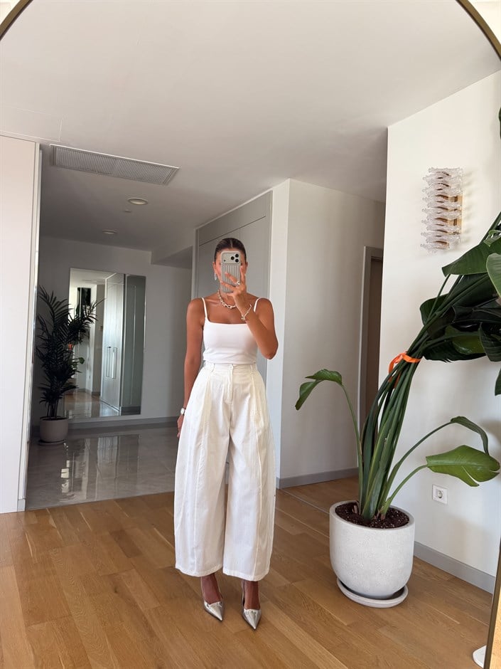 İthal Taşlı Balon Pantolon - Ekru
