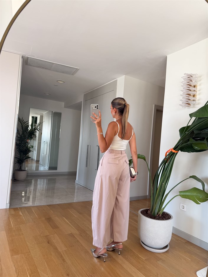 İthal Taşlı Balon Pantolon - Pembe