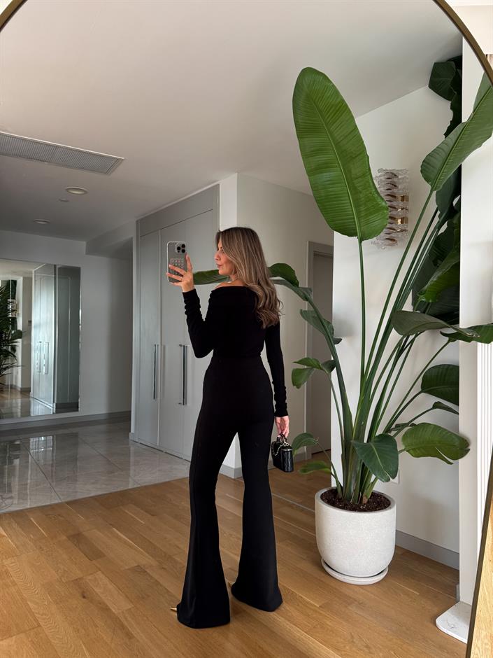 İvan Gold Düğmeli Likralı Pantolon - Siyah