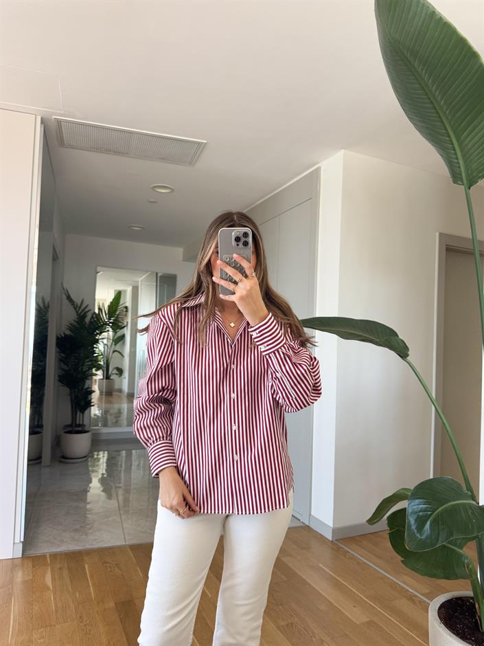 Jadira Çizgili Oxford Gömlek - Bordo