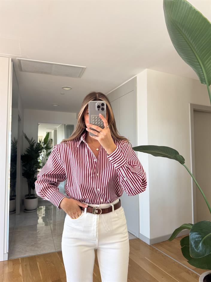 Jadira Çizgili Oxford Gömlek - Bordo