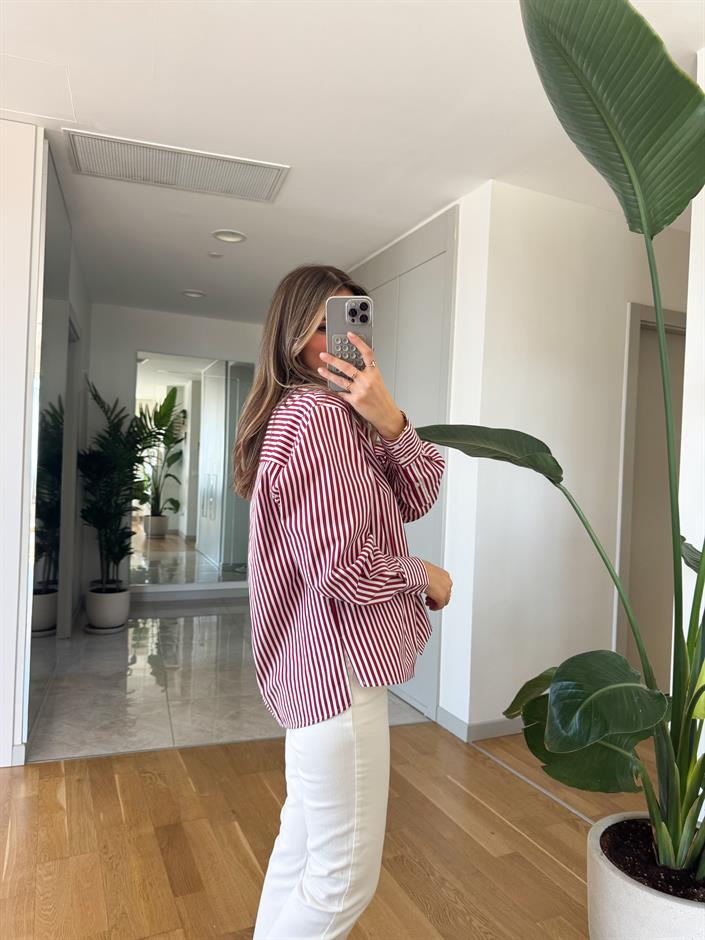 Jadira Çizgili Oxford Gömlek - Bordo