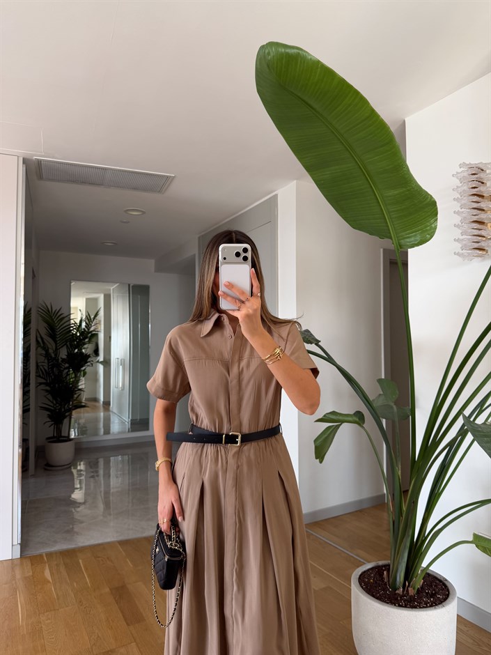 Jaiden Tensel Kemerli Elbise - Bej