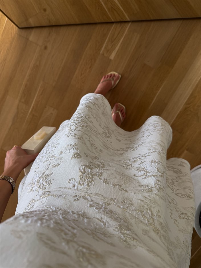 Jakarlı  Mini Elbise - Ekru 