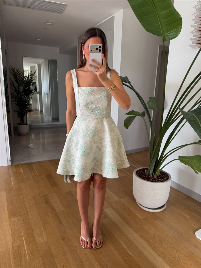 Jakarlı  Mini Elbise - Mint