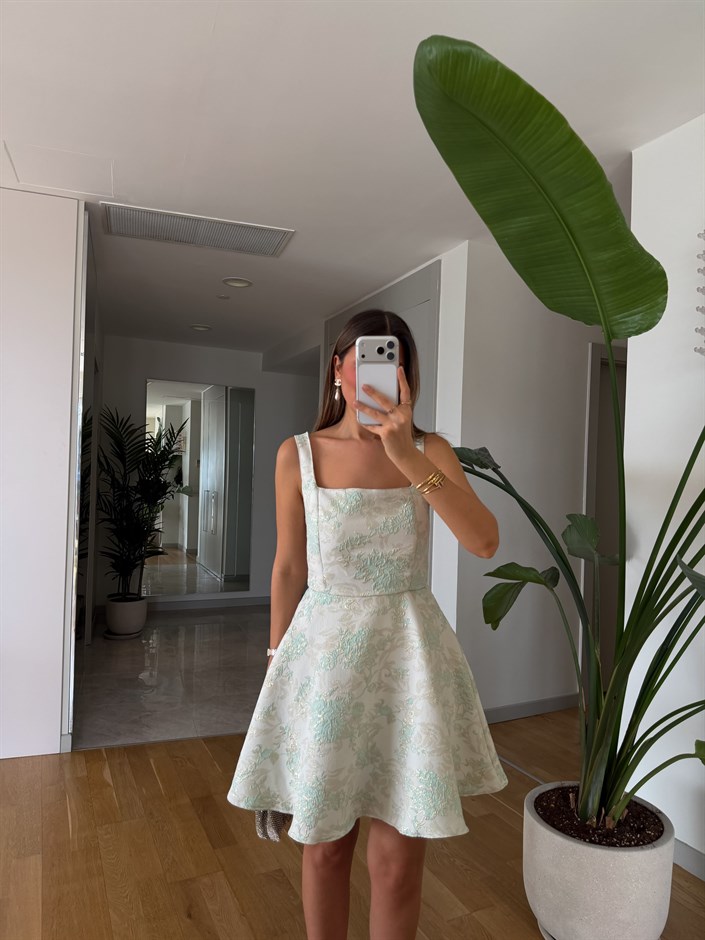 Jakarlı  Mini Elbise - Mint