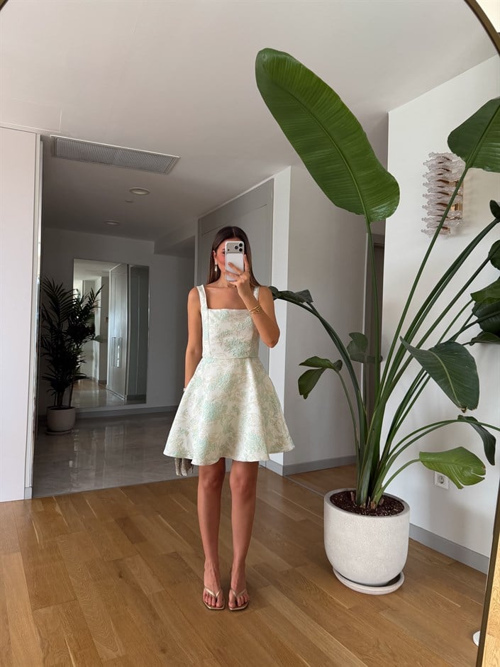 Jakarlı  Mini Elbise - Mint