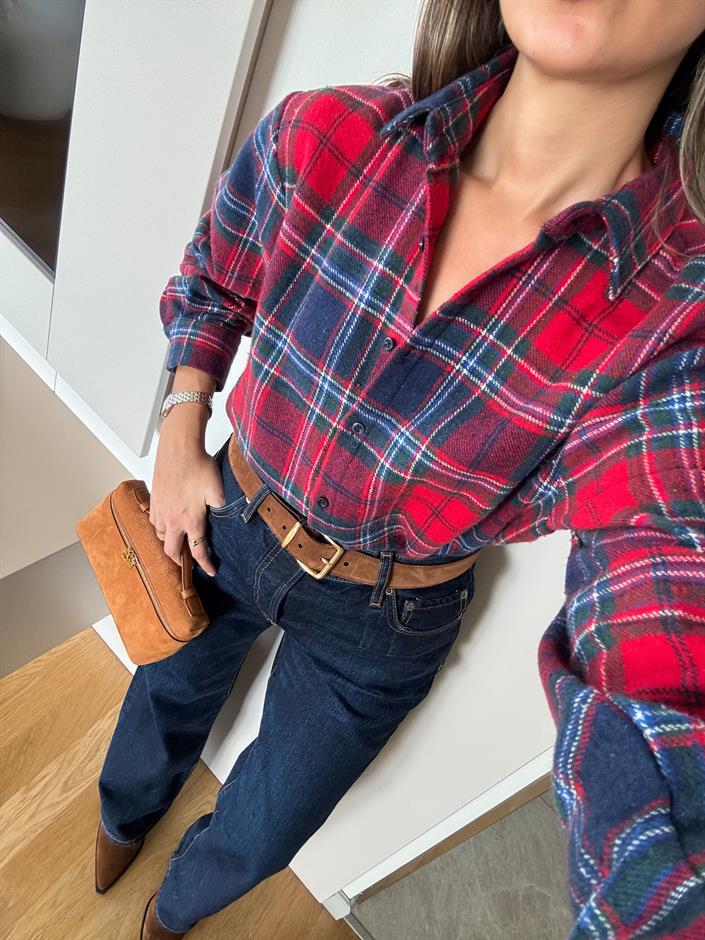 Jane Kırmızı Lacivert Oduncu Gömlek 