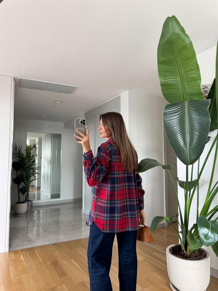 Jane Kırmızı Lacivert Oduncu Gömlek 