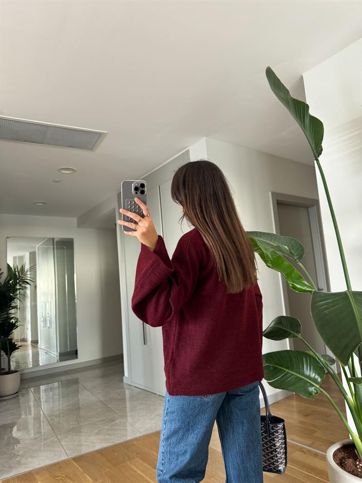 Javed Bisiklet Yaka Pinterest Kazak-Bordo