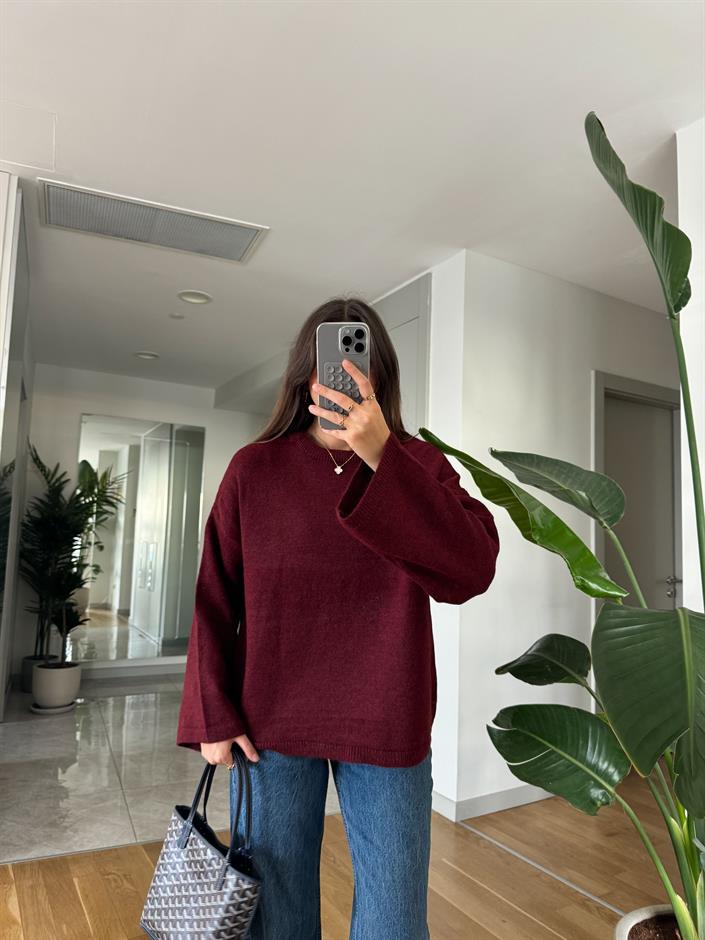 Javed Bisiklet Yaka Pinterest Kazak-Bordo