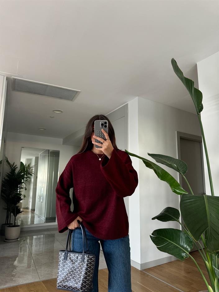 Javed Bisiklet Yaka Pinterest Kazak-Bordo