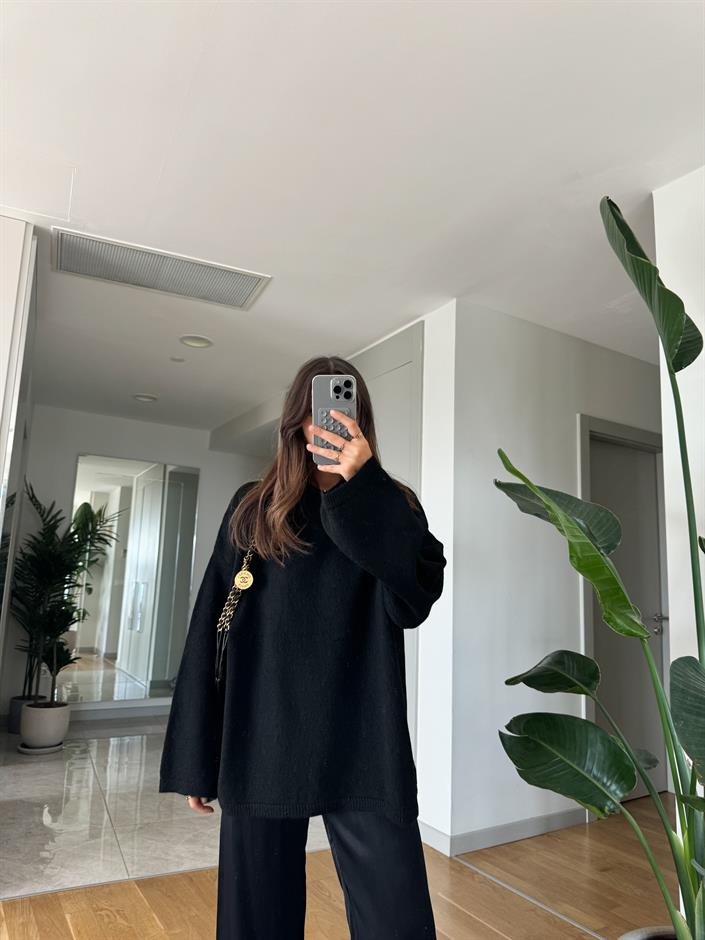 Javed Bisiklet Yaka Pinterest Kazak-Siyah