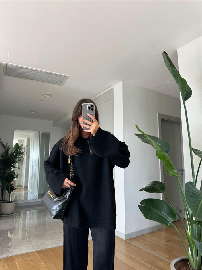 Javed Bisiklet Yaka Pinterest Kazak-Siyah