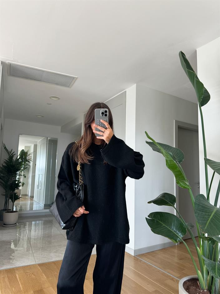 Javed Bisiklet Yaka Pinterest Kazak-Siyah