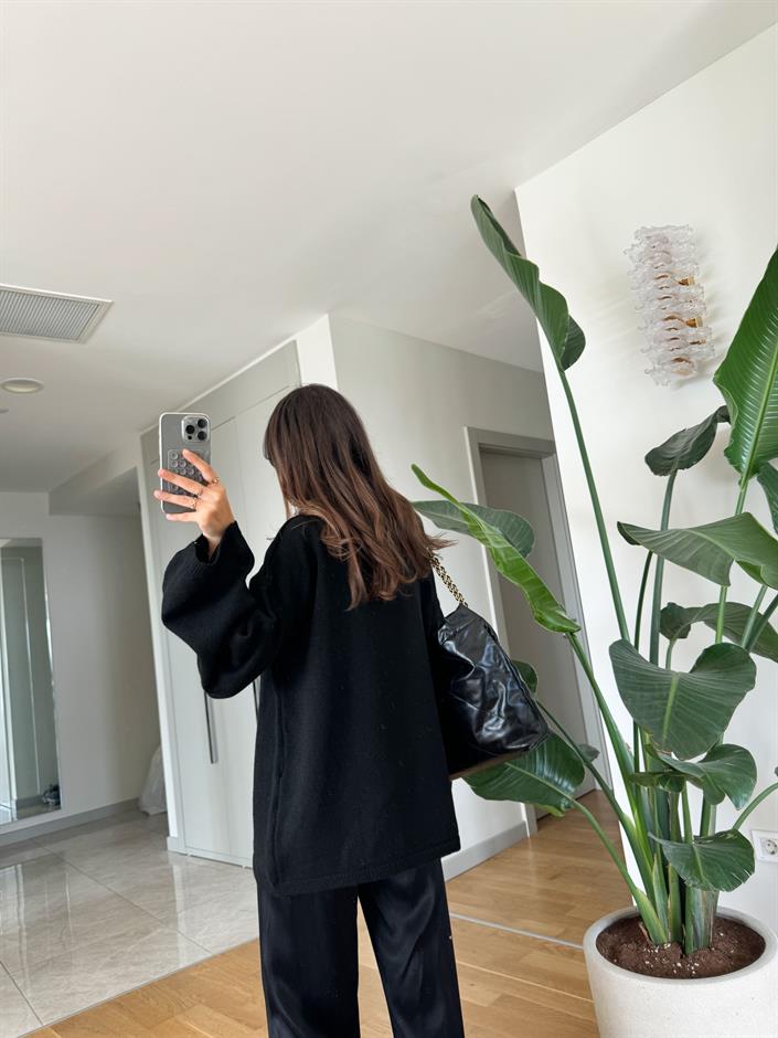 Javed Bisiklet Yaka Pinterest Kazak-Siyah