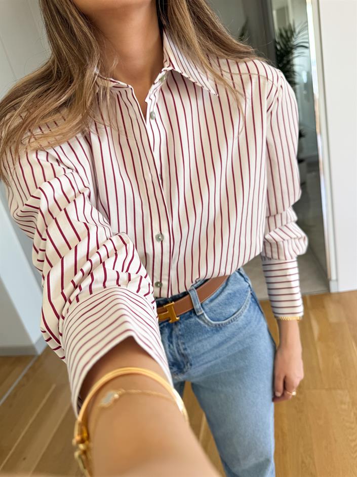 Javed  Çizgili Oxford Gömlek - Kırmızı