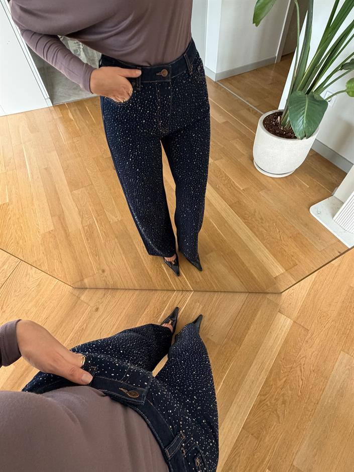 Jawel Taşlı Wide Leg Jean - Lacivert