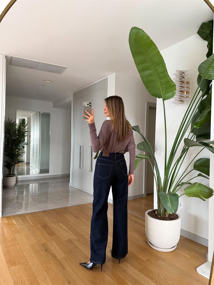 Jawel Taşlı Wide Leg Jean - Lacivert