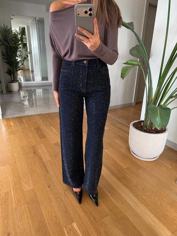 Jawel Taşlı Wide Leg Jean - Lacivert