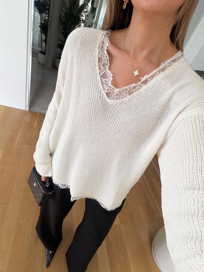 Jenny Yakadan Dantelli Kazak - Ekru