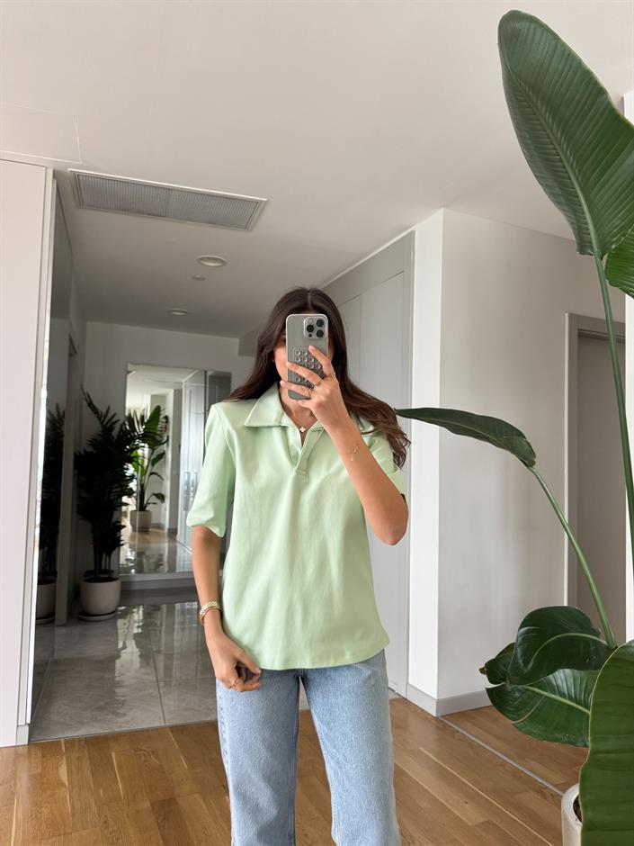 Jose Vatkalı Polo Yaka Bluz- Mint