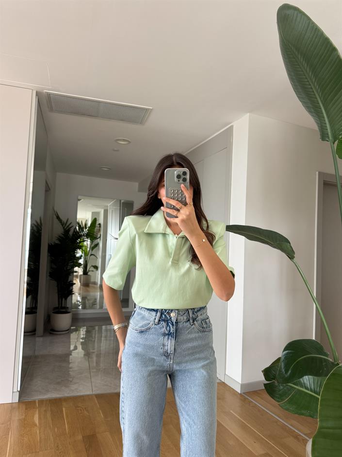 Jose Vatkalı Polo Yaka Bluz- Mint