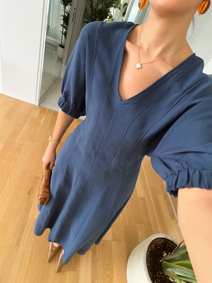 Juan Yarasa Kol Midi Elbise - İndigo