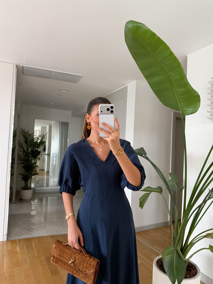 Juan Yarasa Kol Midi Elbise - İndigo