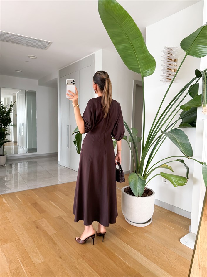 Juan Yarasa Kol Midi Elbise - Kahve 