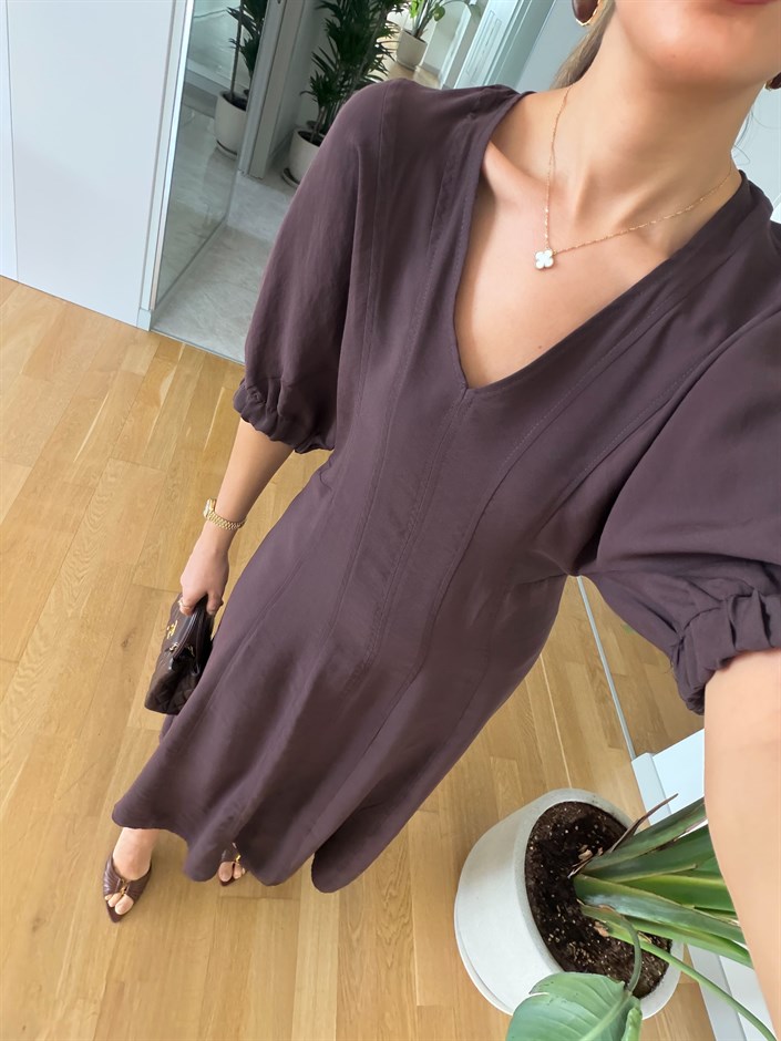 Juan Yarasa Kol Midi Elbise - Kahve 