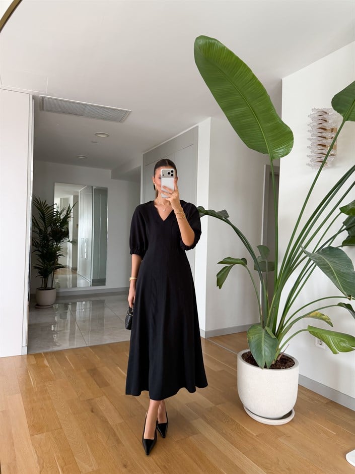 Juan Yarasa Kol Midi Elbise - Siyah