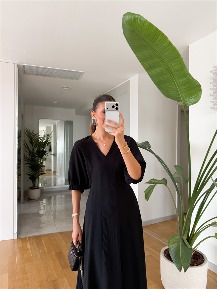 Juan Yarasa Kol Midi Elbise - Siyah