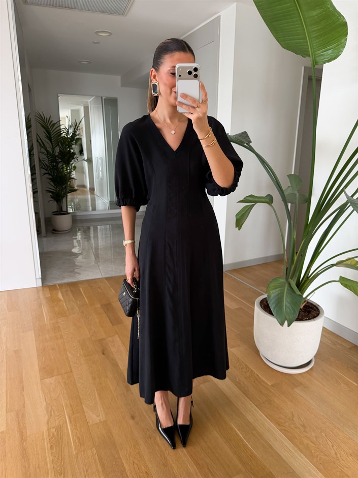 Juan Yarasa Kol Midi Elbise - Siyah