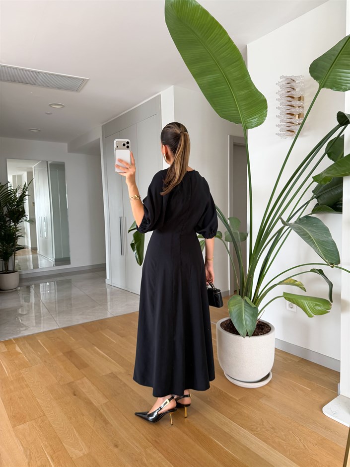 Juan Yarasa Kol Midi Elbise - Siyah