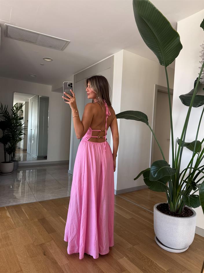 June Dekolte Detaylı Elbise - Pembe