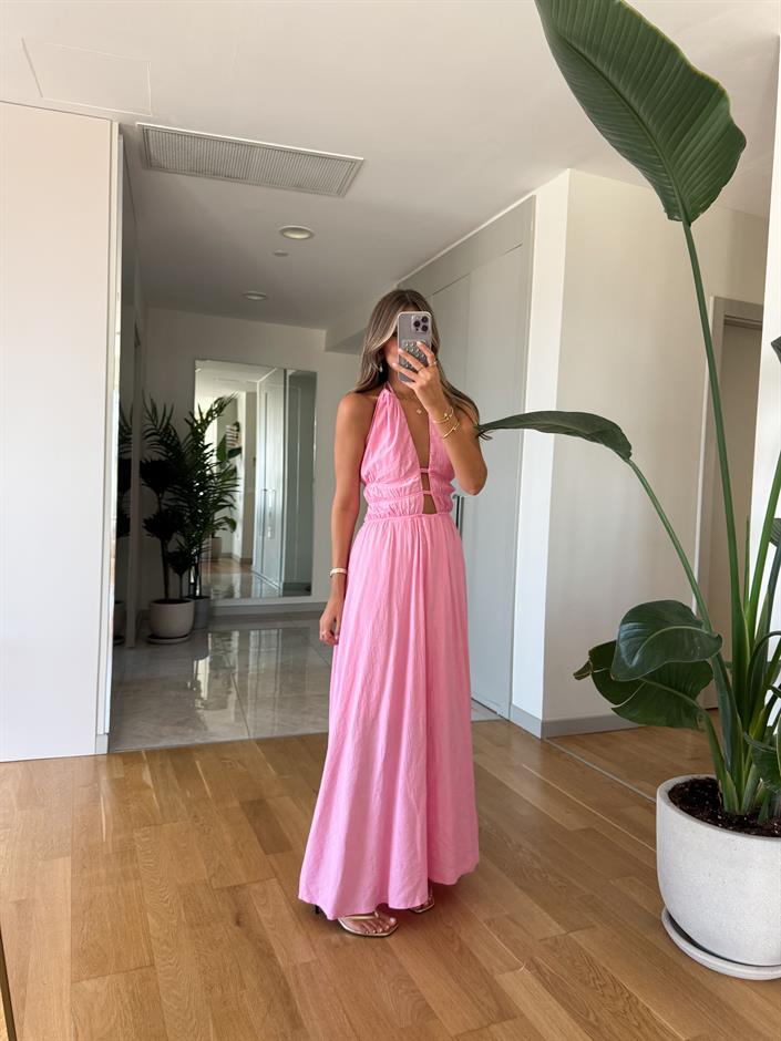 June Dekolte Detaylı Elbise - Pembe