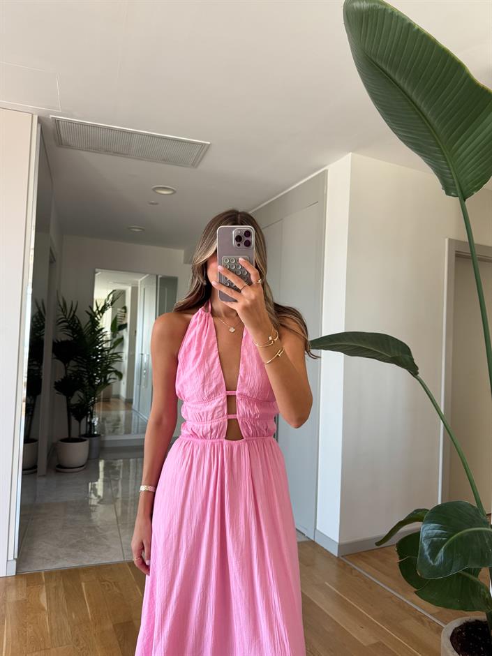 June Dekolte Detaylı Elbise - Pembe