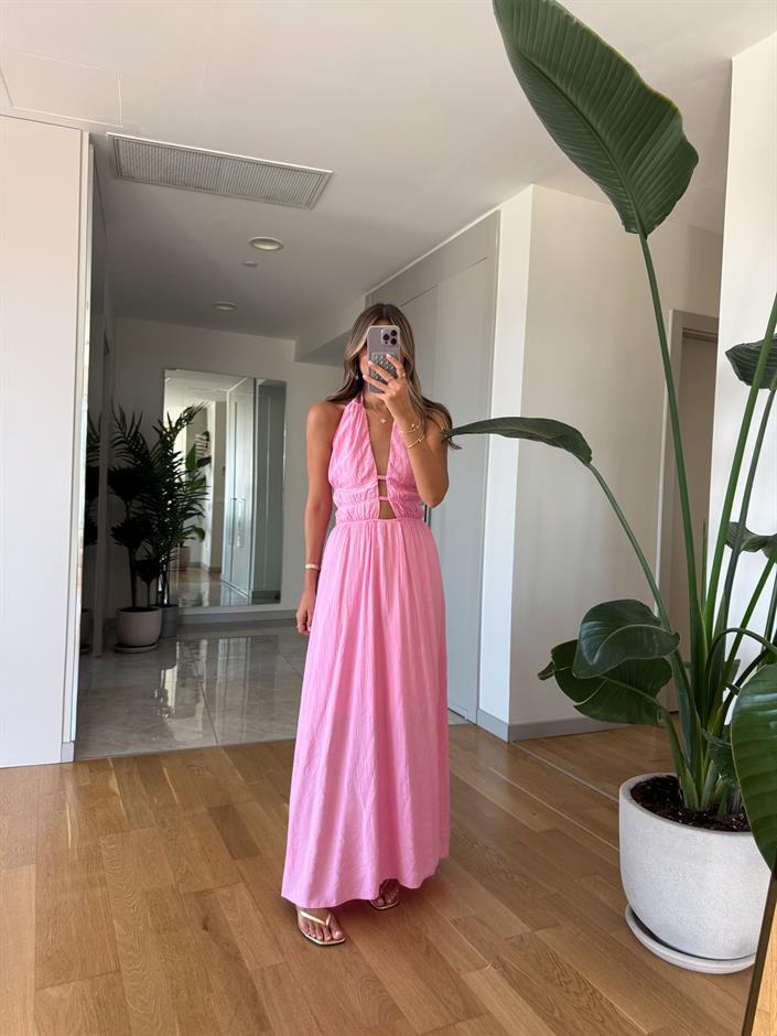 June Dekolte Detaylı Elbise - Pembe