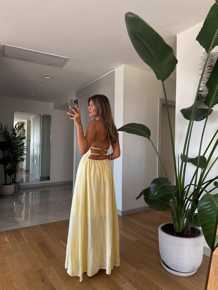 June Dekolte Detaylı Elbise - Sarı