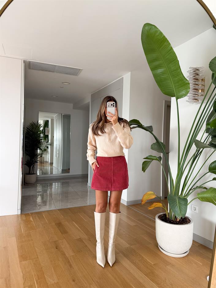 Kadife Cepli Mini Etek - Pembe