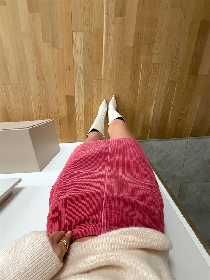 Kadife Cepli Mini Etek - Pembe