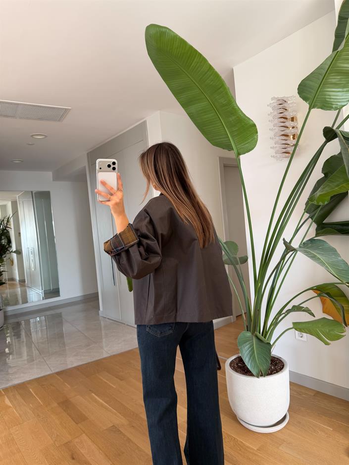 Kadife Yaka Mumlu Ceket - Kahve