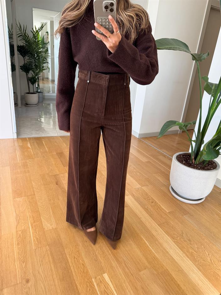 Kahve Kadife Önden Çimalı Pantolon