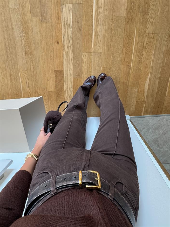Kahve Önden Çimalı Denim Pantolon 