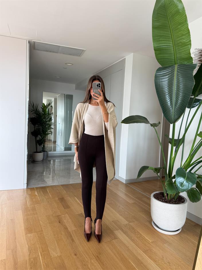 Kahve Önden Dikişli Füzo Tayt